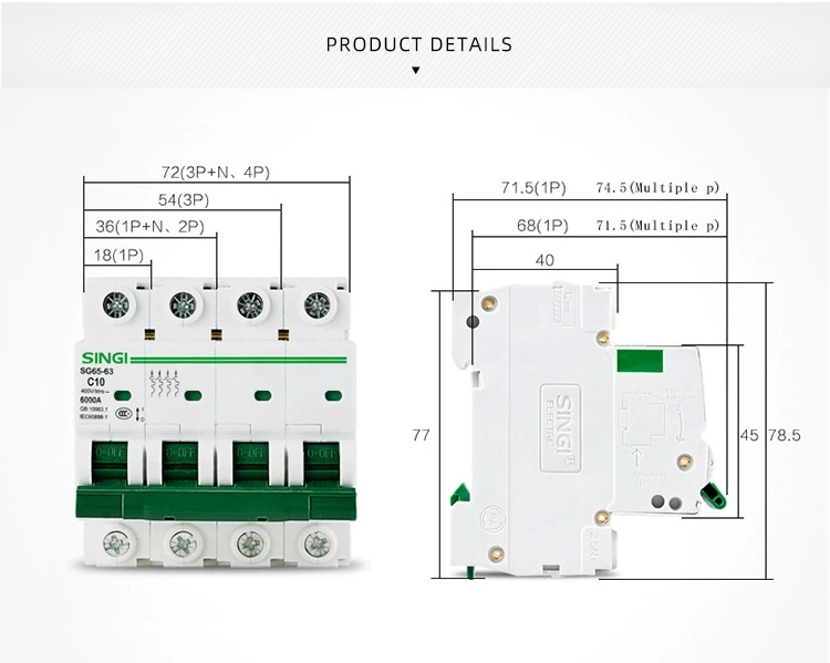 6A to 63A Singi MCB Low Voltage 6-63A Miniature Circuit Breaker Manufacture